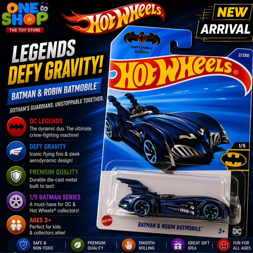 Hot Wheels Batman & Robin Batmobile Die-Cast Car – DC Superhero Batmobile Toy for Kids & Collectors