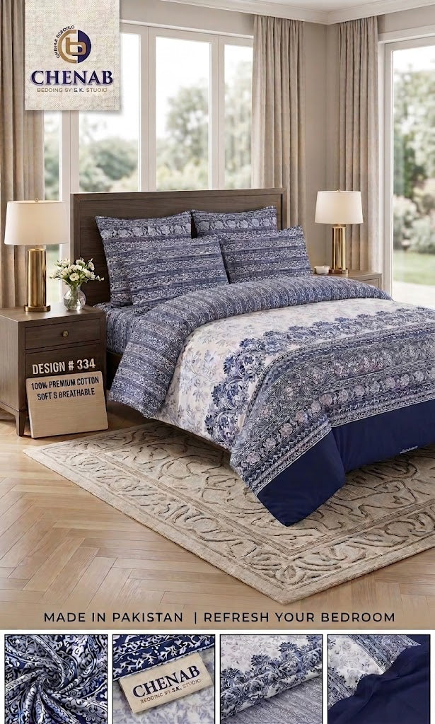 Chenab Bedsheet Set – Flat Sheet with 2 Pillow Covers
